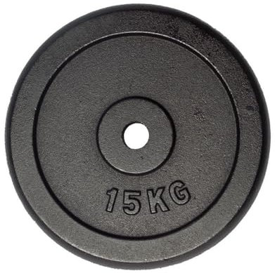 1x 15kg Hantelscheibe, Gewichtsscheibe 30/31 mm Bohrung, Gusseisenscheibe 15 kg, Schwarz
