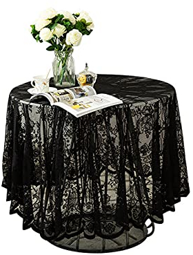 Schwarze Spitze Tischdecke Gestickt Elegante Florale Muster Tischtuch Runde Overlay Tischdecke für Hochzeit Party Urlaub Lange Abendessen Home Decor (Rund-150CM/60, Schwarz)