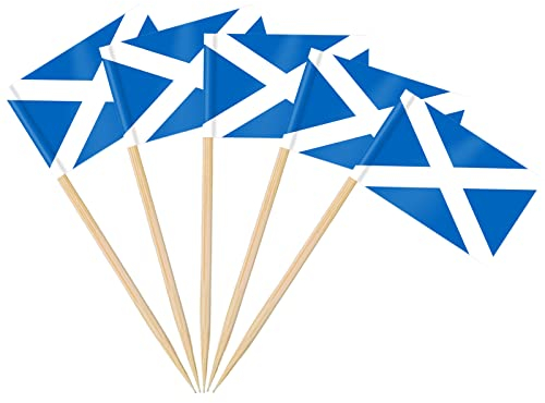 AhfuLife 100PCS Drapeau Écosse Bâton Cocktail, Drapeau de Cure - dents Ecossais pour Sandwich Nourriture Cupcake Toppers Vaisselle Fête Fournitures Pub Bar Jardin Euro Football Coupe