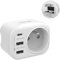 VINTAR 1PC Adaptateur de Voyage Prise Anglaise UK Angleterre Française avec 2 USB-A et 1 USB-C 3A, France vers UK Irlande Malaisie Singapour, Type G