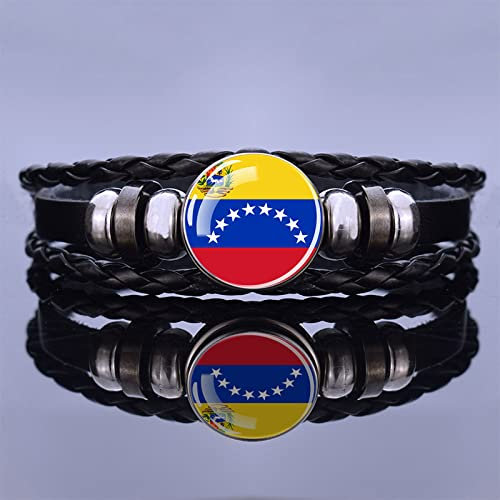 Pulsera Trenzada Con La Bandera De Venezuela - Pulseras Con Botón De Cristal De La Bandera De Venezuela, Pulsera Hecha A Mano De Moda Para Hombre Y Mujer, Pulsera Tejida Personalizada Ajustable, Acc