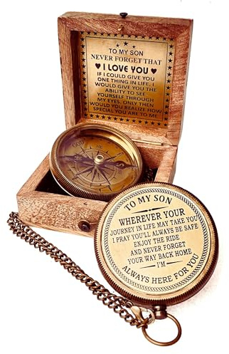 Geschenk für Sohn von Mama Papa | Gravierter Kompass 5,1 cm – Vater zu Sohn Geschenke für Abschluss, Geburtstag Taufe Konfirmation Kommunion (Sohn - I Love You)