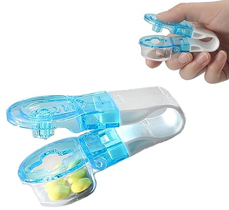 Pilulier portable, distributeur de pilules portable, boîte de rangement, distributeur de médicaments, sans contact, outil facile à emporter (bleu)