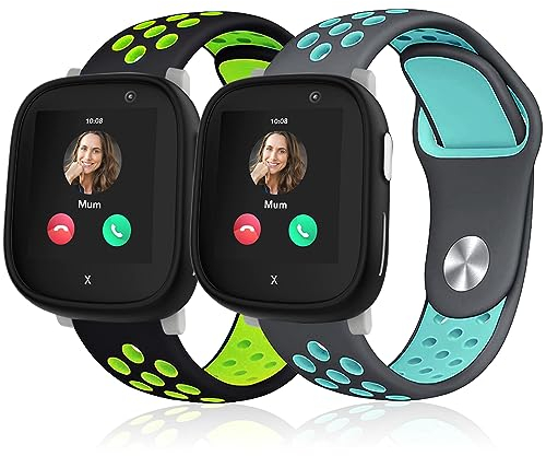 Polyjoy 2 Stück Kinder Silikon Armbänder kompatibel mit Xplora X6 Armband, Atmungsaktiv Weich Sport Ersatzarmband für Xplora X6 Play/Xplora X6 Pro Kinder Mädchen Jungen-Schwarz Grün+Grau Blau
