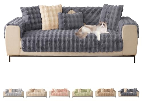 ShowyLive Sofa überzug Sofabezug 3/2/1/4 Sitzer Ecksofa L Form Sofaüberwurf Super Weiche Dicke Flauschige Couch Bezug Sofaschoner rutschfest Hund Katze (Dunkelgrau, 90 * 180 cm)