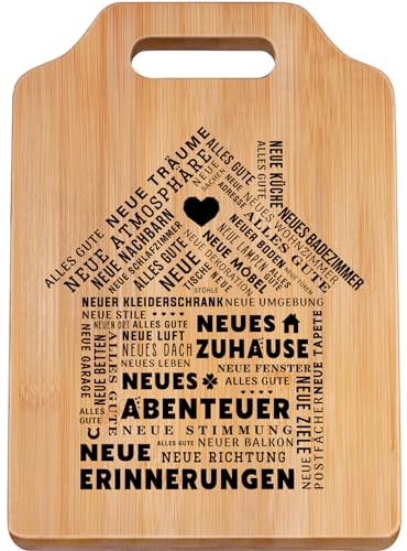 Giftasy Einzugsgeschenke Wohnung - Bambus Schneidebrett, Einzugsgeschenke Haus, Einweihungsgeschenk Wohnung Haus, Geschenk zum Einzug ins Haus, Richtfest Geschenk, Neues Zuhause