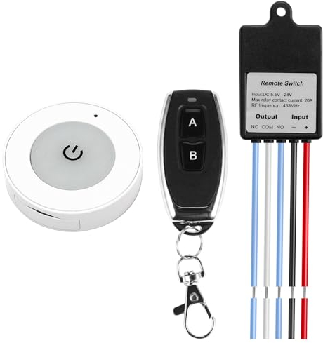 12V Funkschalter mit Fernbedienung, Drahtloser Fernschalter, 433MHz Funk Fernbedienung Schalter DC 5V/12V/24V, Mini Relais Wireless Lichtschalter Fernbedienung für Lampe Deckenleuchten