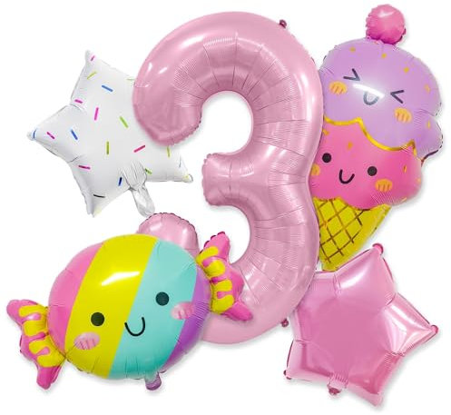 RXSPOYLY Eiscreme Luftballons, 5 Stück Giant Eiscreme Bunt Heliumballons, Folienballon Candy, Folienballons Stern, Luftballon 3. Geburtstag Mädchen, für Sommer Eiscreme Geburtstag Kinder Party