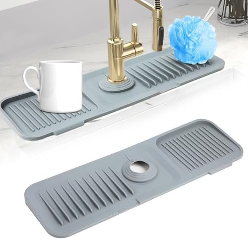 Tappetino scolapiatti per rubinetto, scolapiatti in silicone, adatto per lavabi dietro rubinetti, tappetino raccogli acqua per cucina, bagno, lavello (grigio)