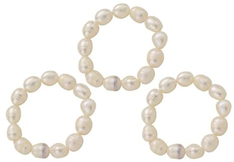 Bkemkri 3 Stück Perlenringe für Damen, Elastische Ovale Perlen Ringe Multi Perlen Ringe, Hochwertige Süßwasser-perlen Schmuck, Natürliche Perlenringe Mode Jewelry Geschenk für Frauen und Mädchen