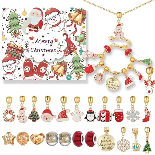 Adventskalender Schmuck Adventskalender 2024 Schmuck Adventskalender Charms Adventskalender Schmuck Frauen Weihnachts-Freundin-Schwester-Armband-Halskette Countdown-Kalender 24 überraschungen
