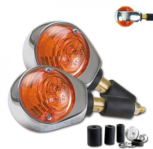 Progress-Line Universal Motorrad Lenkerenden - Blinker Ochsenauge verchromt gelb/orange 7/8 + 1 getönt E-geprüft