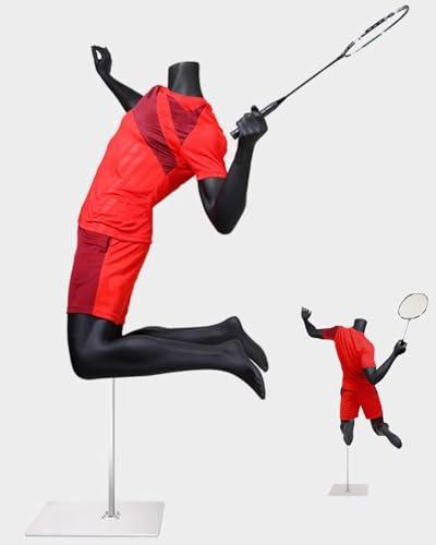WhamtL Schaufensterpuppe Muskulöse Männliche Sportpuppe Ganzkörper, Badminton Springende Schneiderpuppe Modell für Einzelhandel/Schaufenster/Ausstellung, Schaufensterpuppe Körper Mattschwarz