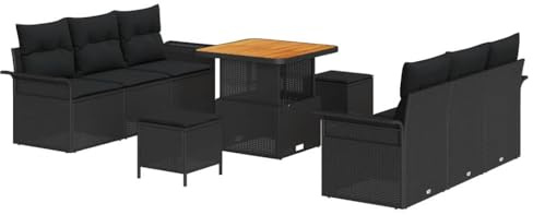 vidaXL 9-teiliges Gartensofa Set mit Kissen in Schwarz - Poly Rattan - Stylisches Outdoor-Sitzmöbel für Terrasse oder Balkon - Modulare Möbel-Lösung