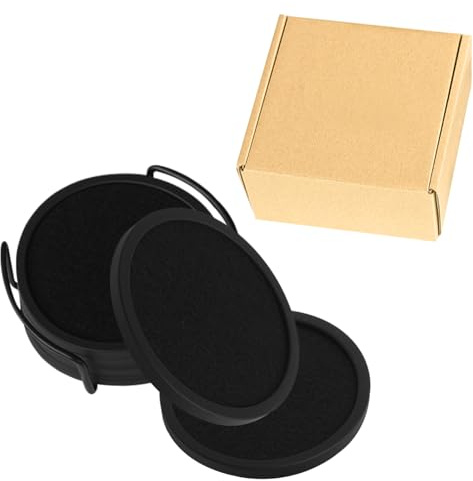 Absorbent Drink Coasters with Holder Set of 6 Black Silicone Coasters with Removable Soft Felt Insert for Indoor Outdoor Table Protection
