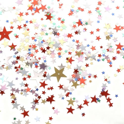 Fesnova Konfetti Bunt Sterne, Glitzer Streudeko Sterne Bunt, Glitzersterne Streudeko, für Party, Hochzeits und Festivaldekorationen (4mm-20mm)
