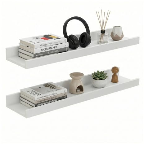 PURELLEL Wandregal 2er Set Weiß 60 cm – Schweberegale für Bücher & Dekoration – Perfekt für Wohnzimmer & Essbereich
