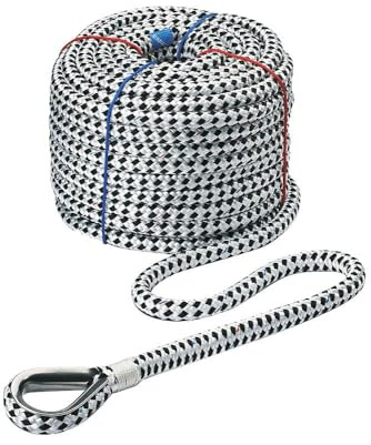 Seilflechter - Cordage d’Ancre Taifun 30 m, Ø 16 mm – Ligne d’ancrage Robuste, Blanc/Noir, utilisable sur de Nombreux Plans d’Eau, Charge de Rupture 4300 daN