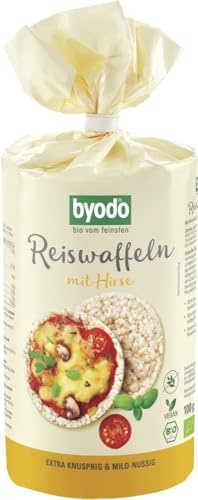 Bio Reiswaffeln mit Hirse 200g - Byodo Doppelpack 2x100g, Knusprig & Vollmundig, Vegan, Reich an Vitamin B1 & B2, Quelle für Eisen, Kupfer & Magnesium, Zertifizierte Bio-Landwirtschaft