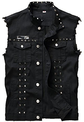 DSDZ Herren punk denim vest ärmel jean jacken mit nieten