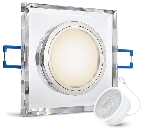 SSC-LUXon LED Deckeneinbauleuchte flach Einbautiefe nur 15mm aus klarem Glas eckig mit fourSTEP Modul dimmbar ohne Dimmer 4W neutralweiß, Stückzahl:1er Set