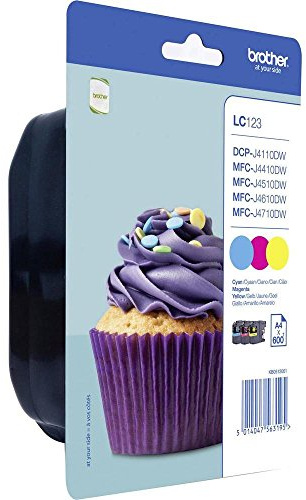 BROTHER LC-123 Tinta ORIGINAL, CIAN, Magenta, Amarillo, DCP-J4110DW - MFC-J4410DW - MFC-J4510DW - MFC-J4610DW, 3 PIEZA(S), IMP