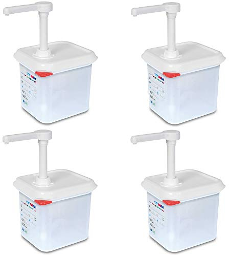 BRB Lot de 4 distributeurs à pompe pour sauces - 2,6 l - 30 ml par course - Avec couvercle hermétique - Polypropylène - Dimensions (L x l x H) : 176 x 162 x 190 mm