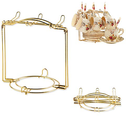 YOLIFE Tea Cup and Saucer Display Stand, Disassemble Golden Holder for Coffee Mug Cups, Iron Rack Support 200ML Cup