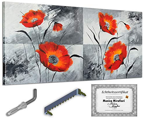 Monica Mirafiori I 100% HANDGEMALT I Gemälde Mohnblumen 140x70cm | Gemälde Handgemalt | Acrylgemälde | Sehr Großes Acrylbild I Moderne Kunst I Kunstbilder