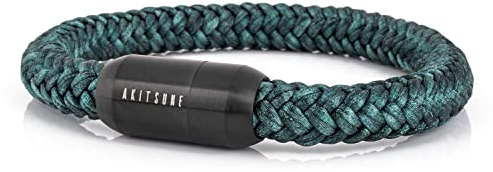 Akitsune Portus Segeltau Armband | Magnetischer Kapselverschluss Armschmuck Damen Anker Herren Maritim - Mattschwarz - Grün 20cm