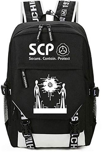 WANHONGYUE SCP Anime Cosplay Schultasche Rucksack Laptop Backpack mit USB-Ladeanschluss Schwarz / 17
