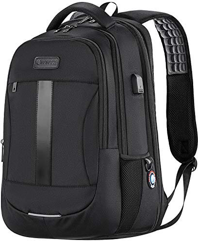 Travel Laptop Backpack, 17 Inch Anti-Theft Work Computer Rucksack Casual Daypack with USB Charging Port, Water Resistant Large College High School Bags for Boys Men Women Black