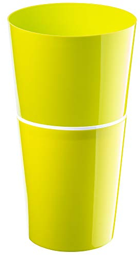 KADAX Blumentopf, doppelter Pflanzkübel mit Untersetzer, moderner Pflanztopf für Blumen, Pflanzen, Balkon, Blumenkübel aus Kunststoff, Übertopf für Innen- und Außenbereiche, hoch (25 cm, Gelb)