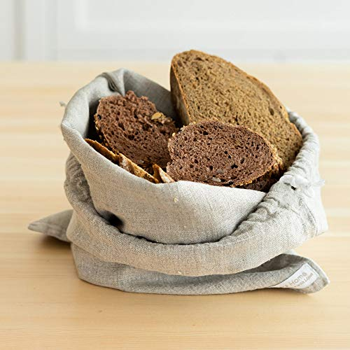 Varvara Home 3 Brotbeutel aus Leinen Brotaufbewahrung | Leinenbeutel für Brot | Brötchenbeutel Brotsack aus Leinen | Leinensack für Brot 30x40 cm (3-er Pack, Natur)