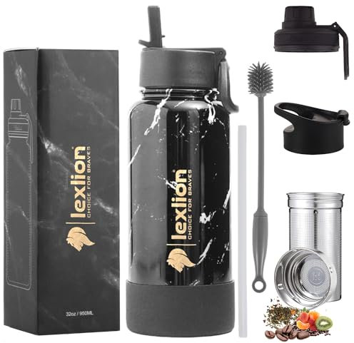 Lexlion Dreifachwandige isolierte Edelstahl-Tee-Ei-Flasche, Obst-Ei, auslaufsicher, schweißfest, 907 ml