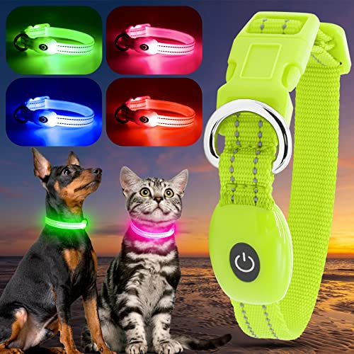 YFbrite LED Cat Collar – USB Rechargeable Waterproof Light Up Dog Collar, Fits Any Size Cat, Dog or Puppy, Glowing In The Dark Lights Collars for Pets Safety (Green, XS)