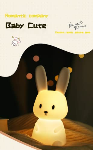 SOLIDEE Bunny Baby Night Light with 7 Light Changes & Tap Control & USB Charging (1200 mAh) & Timing Function Bedside Lamp Nursery Decoration Gifts Toy Sleeping Lights Silicone Night Light Children