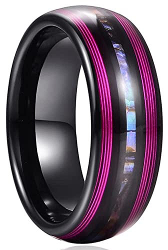 Corato Herren Abalone Schale Wolframcarbid Ring Lila Gitarrensaite Inlay Schwarz Jahrestag Ring 8mm Hoch Poliertes Fertig Größe 57(18.1)