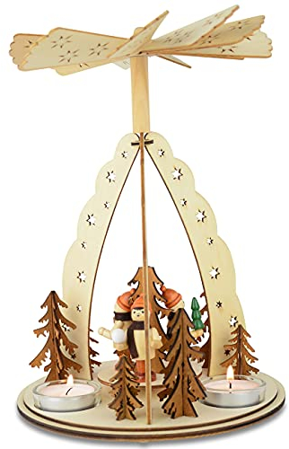 Weihnachtspyramide für Teelichter | Schöne Pyramide aus Holz | Holzpyramide für Weihnachten (19619 | 26cm)