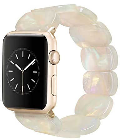 Heesch Compatible avec Apple Watch Bracelet blanc pour femme en résine extensible pour Apple Watch 38, 40, 41 mm pour iWatch SE 7, 6, 5, 4