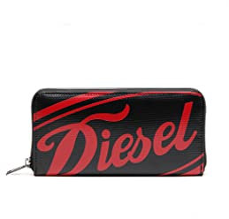 Diesel - Portafogli rotondi con cerniera, 24 cerniere, PVC, Unisex adulti, Rosso, Finta pelle, Zip-around, Casual, Portafoglio