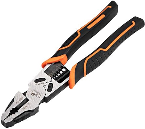 VANJOIN Lineman Pliers, 9-inch High Leverage Linesman Pliers, 6-in-1 Combination Lineman Pliers, Heavy Duty Side-Cutting Pliers with Screw Remover/Wire Stripper/Crimper, Chrome Vanadium Steel Made