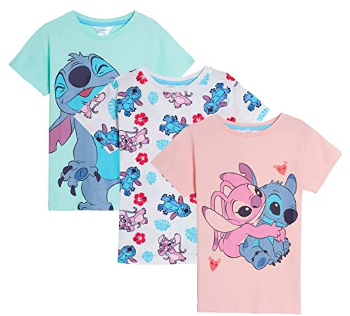 Disney Paquete de 3 camisetas de manga corta para niñas con diseño de ángel de Lilo y Stitch, multicolor, 5-6 Años