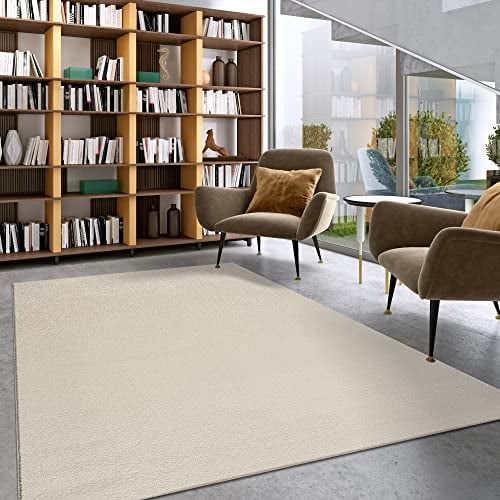 Impression Kurzflor-Wohnzimmerteppich - Schlichte Moderne Teppiche für Schlafzimmer, Büro, Flur, Küche, Kinderzimmer - Creme, 140 x 200 cm