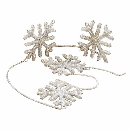 Loberon Girlande Snowflakes, Funkelnde Glasperlen, Winter-Charme, Weihnachtsdekoration, Weihnachten, Eisen, Silber