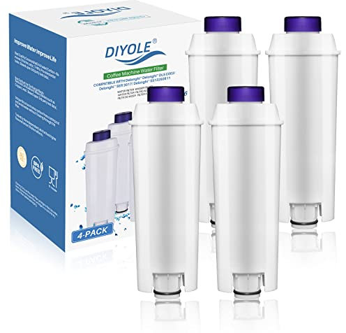 Paquete de 4 filtros de agua de café DLSC002 para reemplazo de filtro de agua Delonghi, compatible con ECAM, ESAM, ETAM, EC, EC680, EC800
