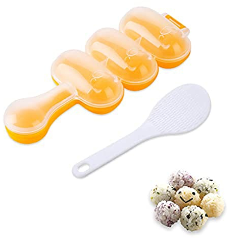 picoggo Rice Ball Mold with Mini Rice Scoop, DIY Sticky Rice Molds Large Ball Mold Kitchen Tool Rice Ball Maker Shake, Rice Roll Shaker Ball Maker for Kids, Yellow