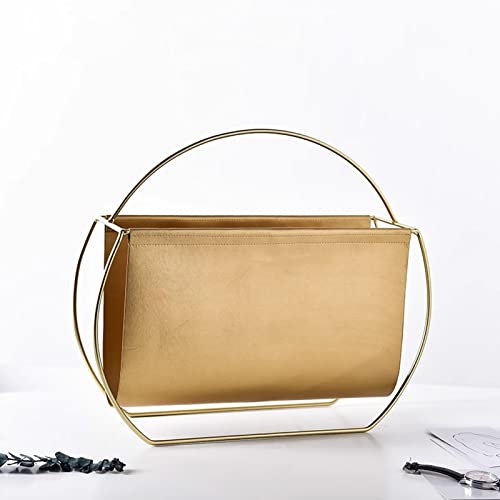 BREALA zeitungsständer Zeitschriftenhalter aus Leder, Broschüren-Organizer-Racks, Tragbarer Literatur-Zeitungsständer für zu Hause, Wohnzimmer/Schlafzimmer Katalog Lagerregal (Color : Gold)