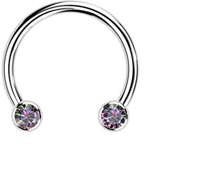 Paula & Fritz® Push-In Set Hufeisen Silber 10-mm Titan-IUM Grade 23 Zirkonia Regenbogen dunkel Gewindelos 1,2-mm Stärke Circular Barbell Septum-Piercing