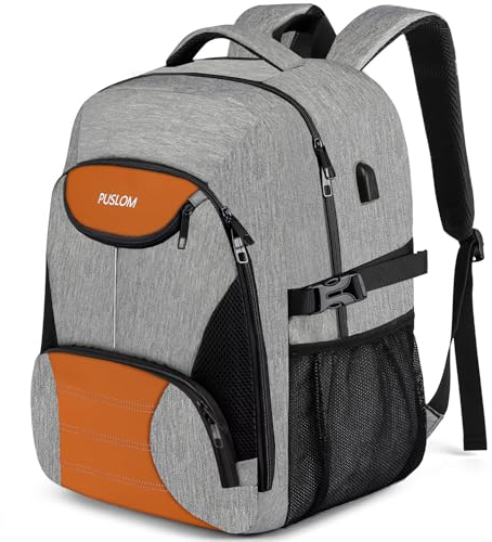 PUSLOM Großer Rucksack Herren Wasserdicht 17.3 Zoll Laptoptasche Arbeit Laptop Rucksack mit USB Ladeanschluss Anti Diebstahl Business Reisen Schulrucksack für Männer Frauen Jungen Teenager Grau